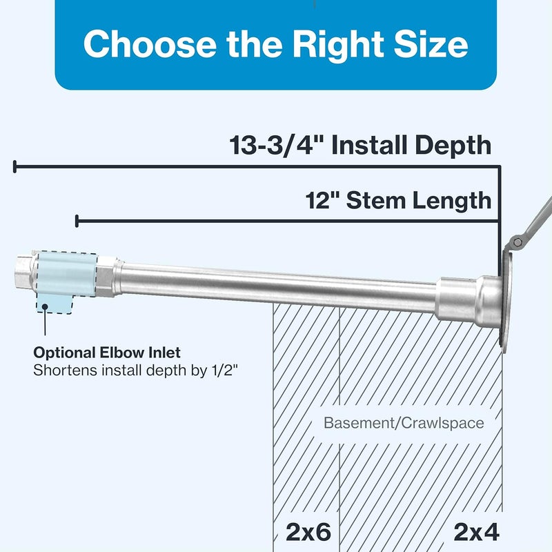 Aquor House Hydrant V1+ Frost Free Outdoor Faucet, Anti Siphon Valve with Quick Connect, Frost Proof Flush Wall Hose Bib, 12 inch Stem, 13-3/4 inch Install Depth, Slate Gray - Image 3
